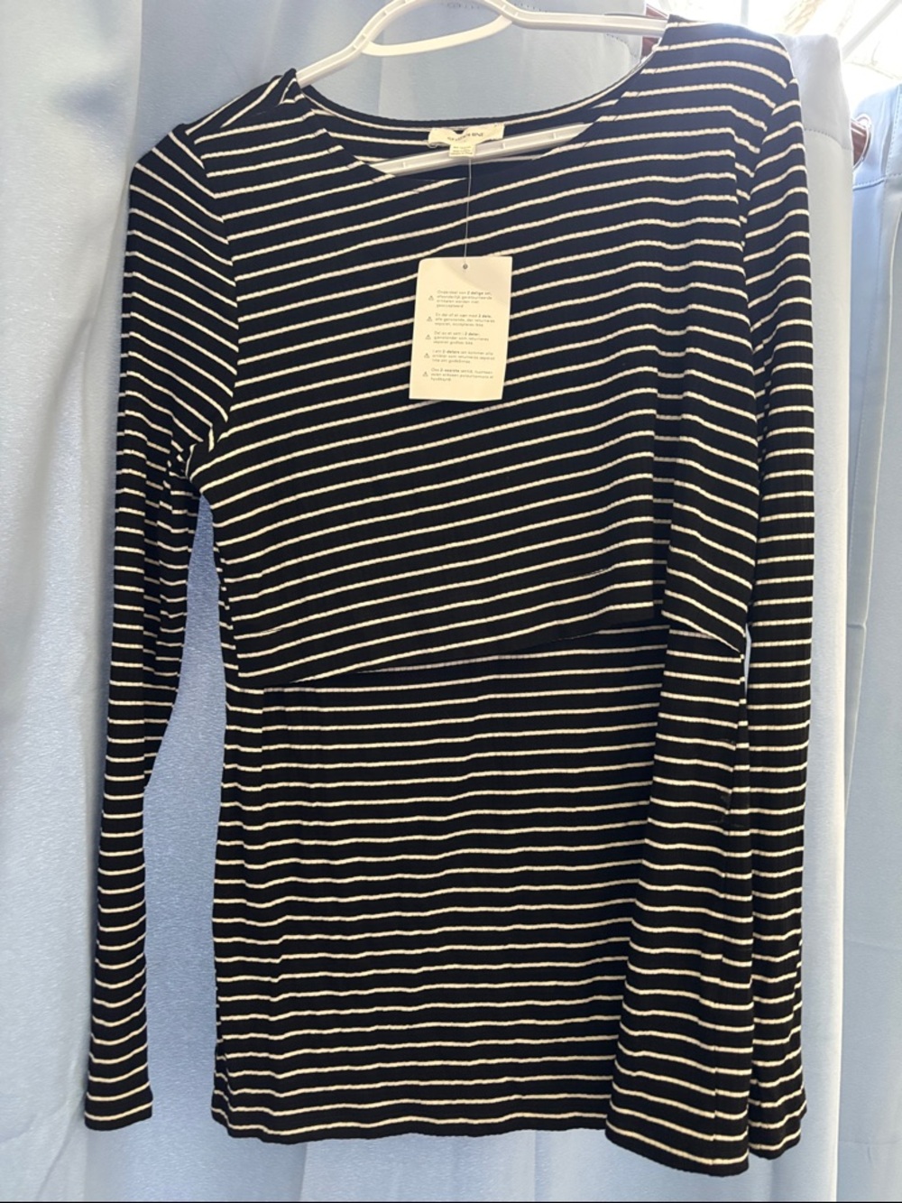 Seraphine Black & White Striped Ribbed Top